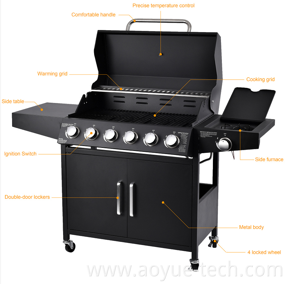 6 Burner Stainless Steel BBQ Propane Gas Grill